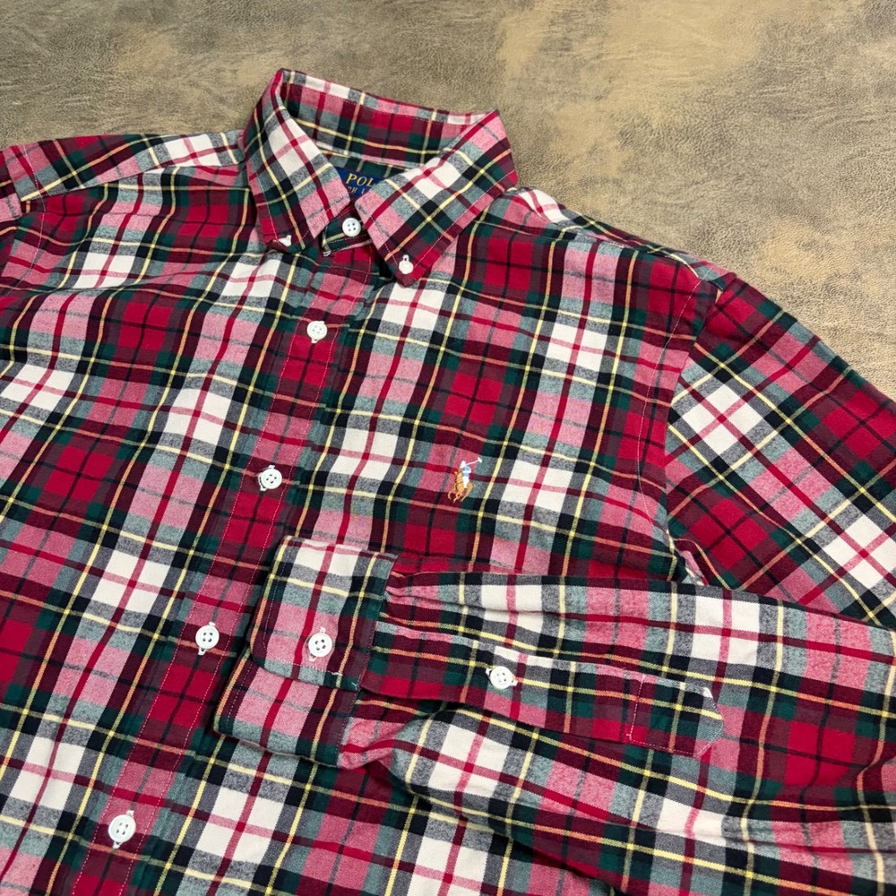Polo Ralph Lauren Button Down Mens M Red Plaid Classic Fit Cotton Shirt